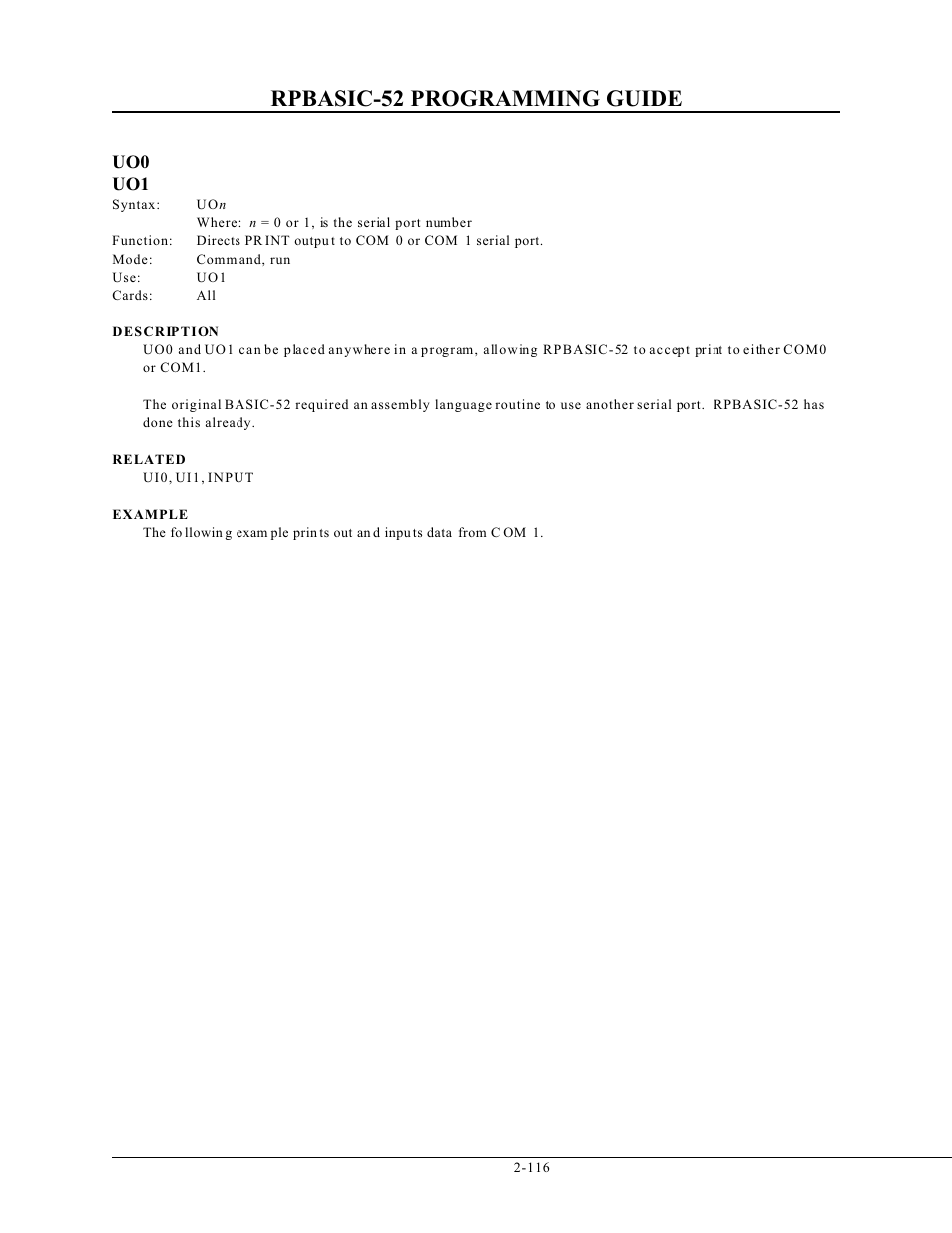 Rpbasic-52 programming guide, Uo0 uo1 | Remote Processing BASIC 52 User Manual | Page 135 / 163