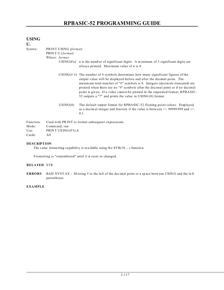 Rpbasic-52 programming guide, Using u | Remote Processing BASIC 52 User Manual | Page 136 / 163