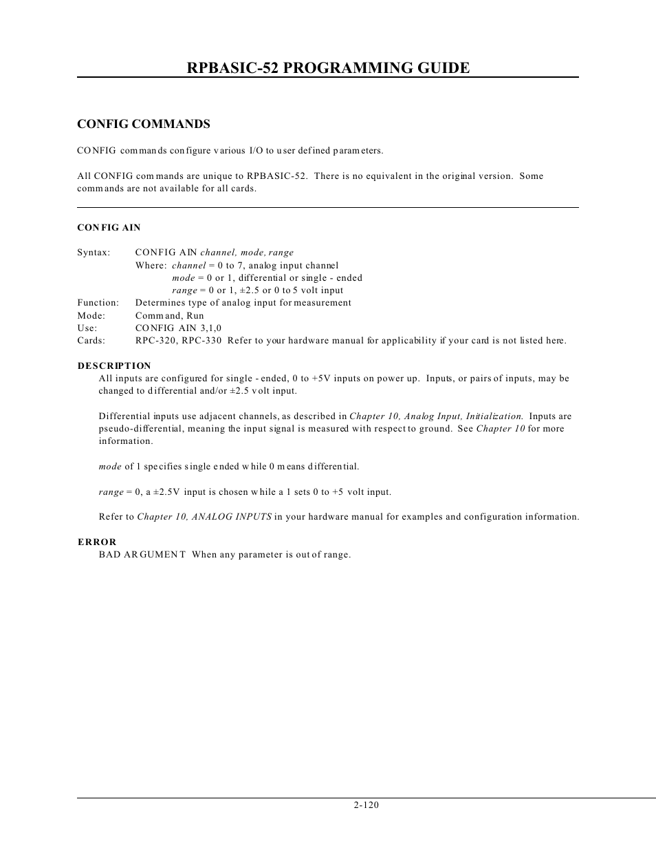 Rpbasic-52 programming guide, Config commands | Remote Processing BASIC 52 User Manual | Page 139 / 163