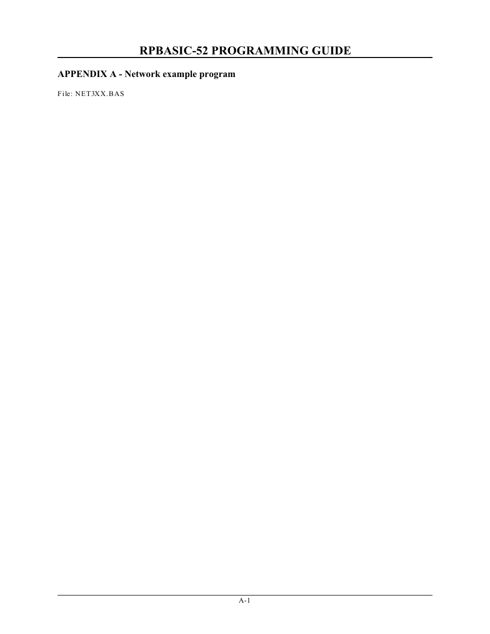 Rpbasic-52 programming guide, Appendix a - network example program | Remote Processing BASIC 52 User Manual | Page 145 / 163