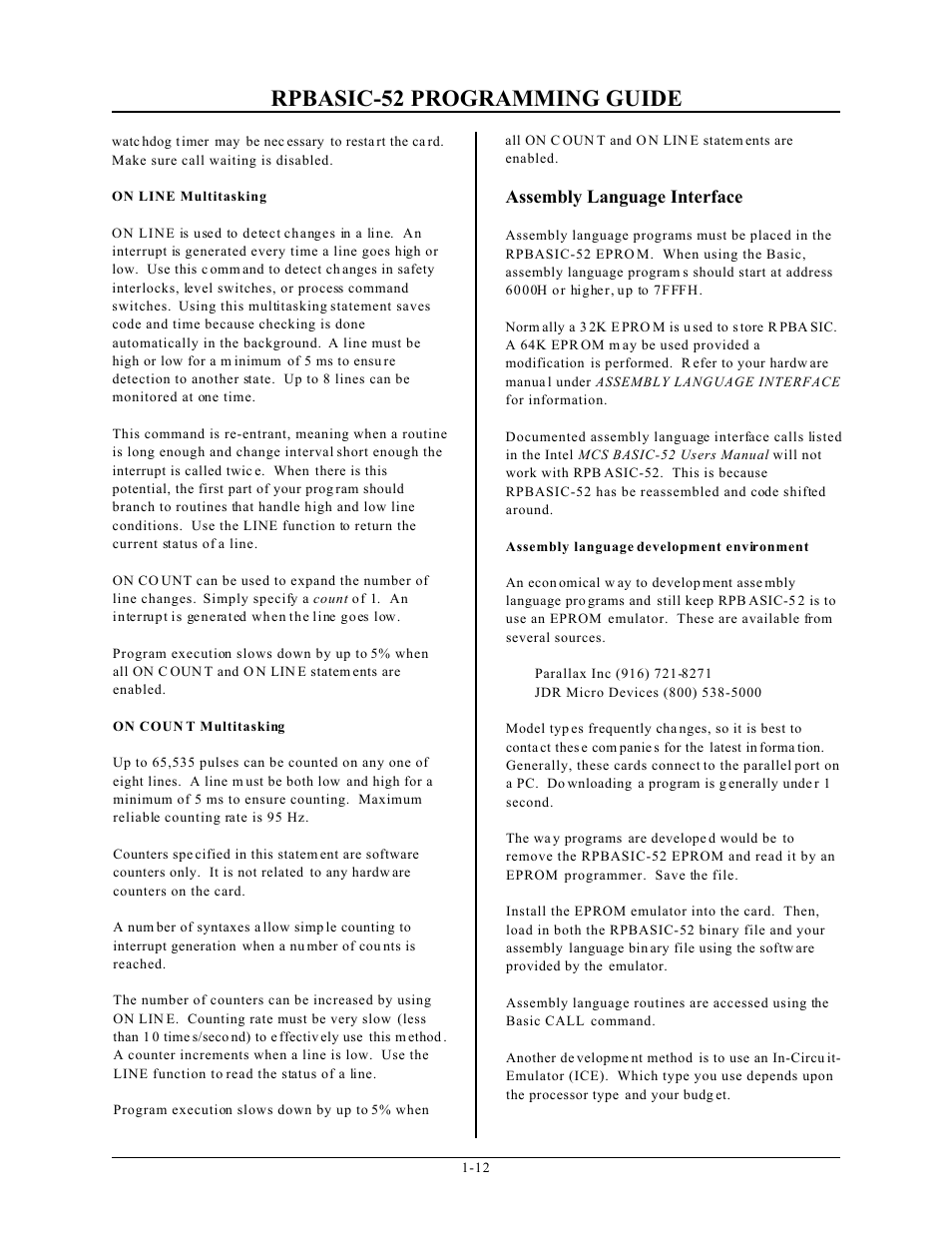 Rpbasic-52 programming guide, Assembly language interface | Remote Processing BASIC 52 User Manual | Page 15 / 163