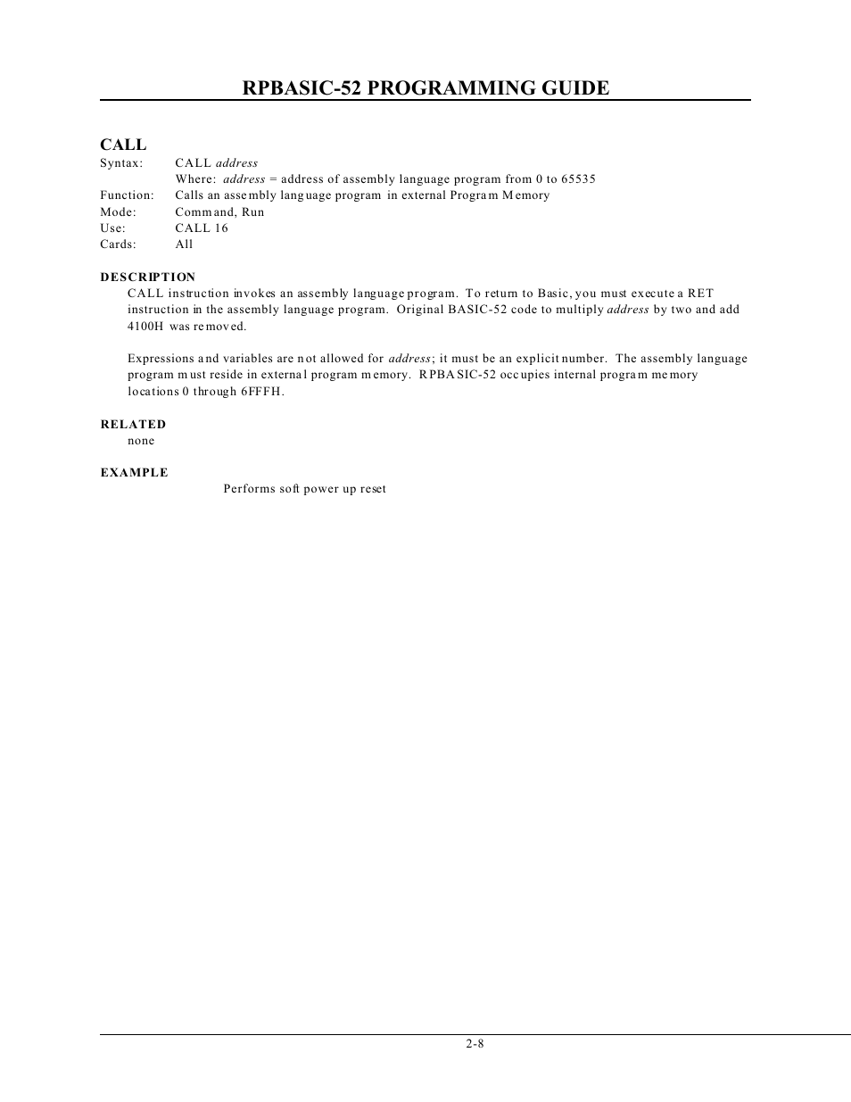 Rpbasic-52 programming guide, Call | Remote Processing BASIC 52 User Manual | Page 27 / 163