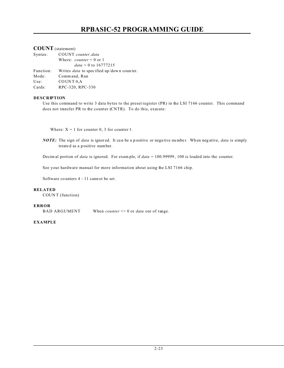 Rpbasic-52 programming guide, Count | Remote Processing BASIC 52 User Manual | Page 42 / 163