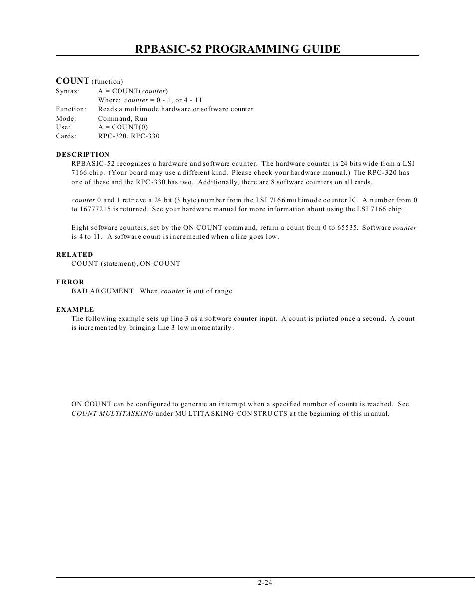 Rpbasic-52 programming guide, Count | Remote Processing BASIC 52 User Manual | Page 43 / 163