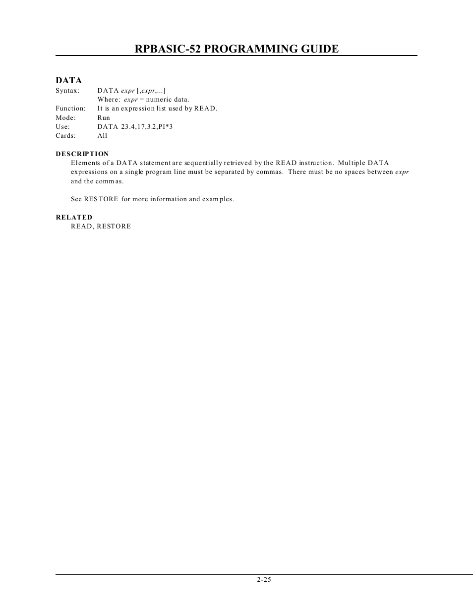 Rpbasic-52 programming guide | Remote Processing BASIC 52 User Manual | Page 44 / 163