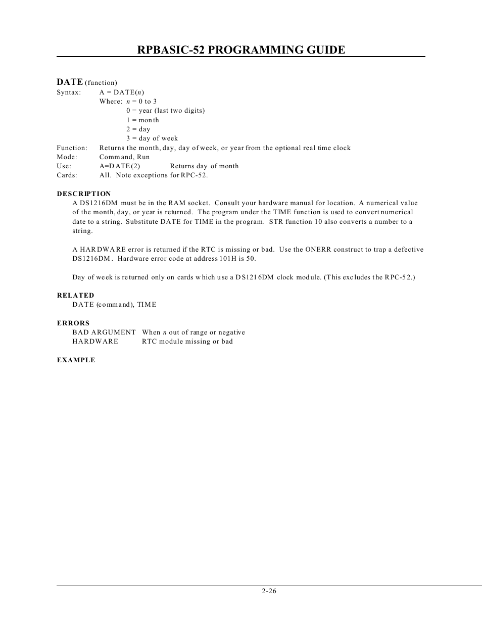 Rpbasic-52 programming guide, Date | Remote Processing BASIC 52 User Manual | Page 45 / 163