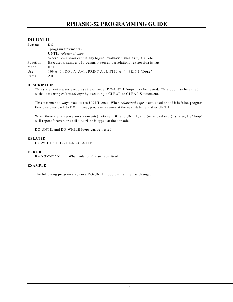 Rpbasic-52 programming guide, Do-until | Remote Processing BASIC 52 User Manual | Page 52 / 163