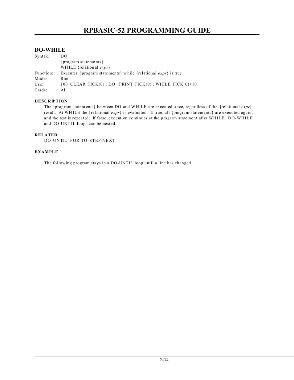 Rpbasic-52 programming guide, Do-while | Remote Processing BASIC 52 User Manual | Page 53 / 163