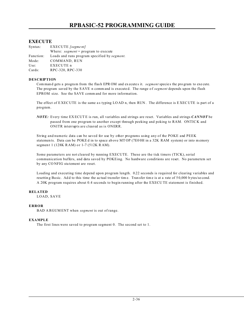 Rpbasic-52 programming guide, Execute | Remote Processing BASIC 52 User Manual | Page 55 / 163