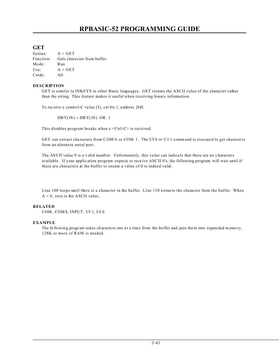 Rpbasic-52 programming guide | Remote Processing BASIC 52 User Manual | Page 62 / 163