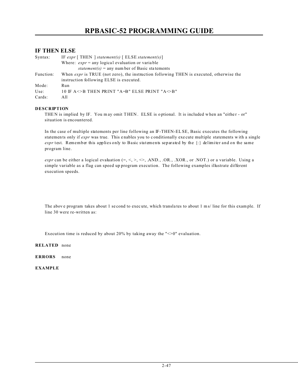 Rpbasic-52 programming guide, If then else | Remote Processing BASIC 52 User Manual | Page 66 / 163