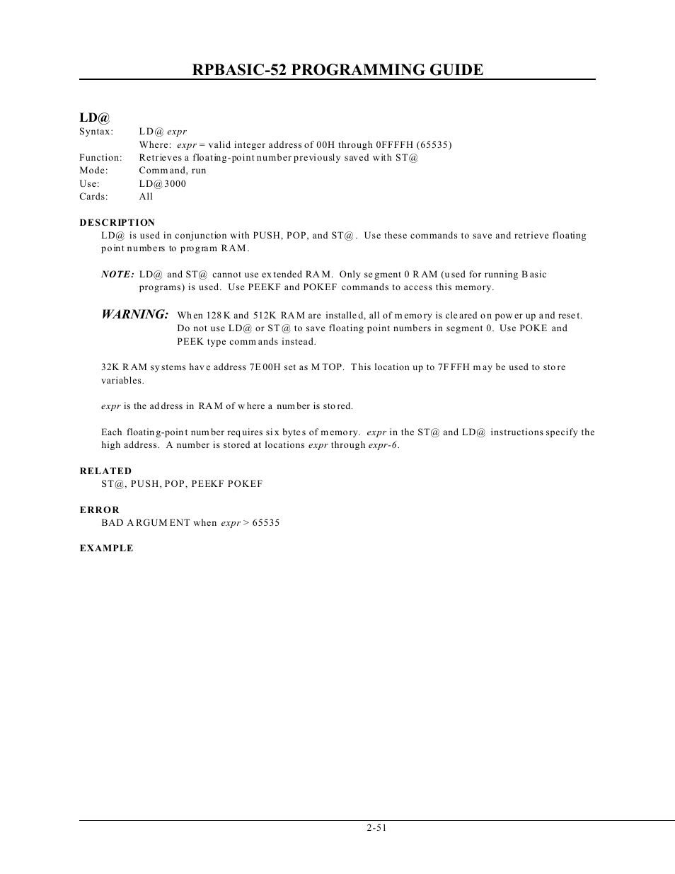 Rpbasic-52 programming guide, Warning | Remote Processing BASIC 52 User Manual | Page 70 / 163