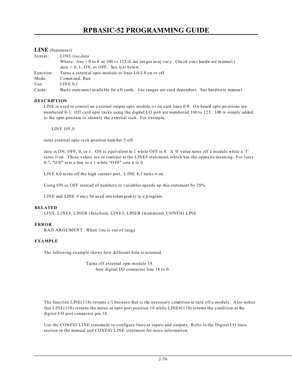 Rpbasic-52 programming guide, Line | Remote Processing BASIC 52 User Manual | Page 75 / 163