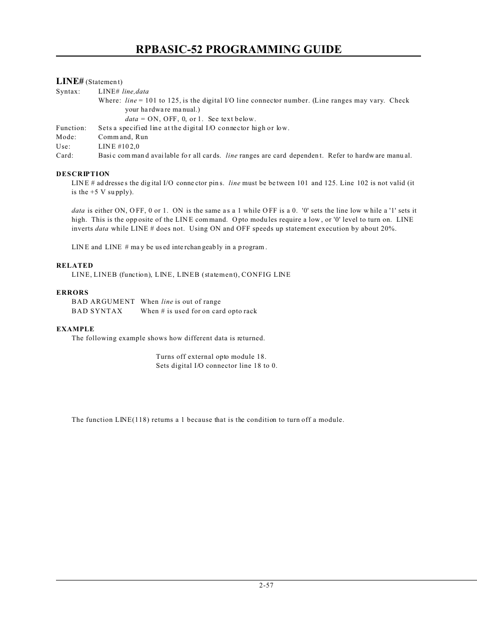 Rpbasic-52 programming guide, Line | Remote Processing BASIC 52 User Manual | Page 76 / 163