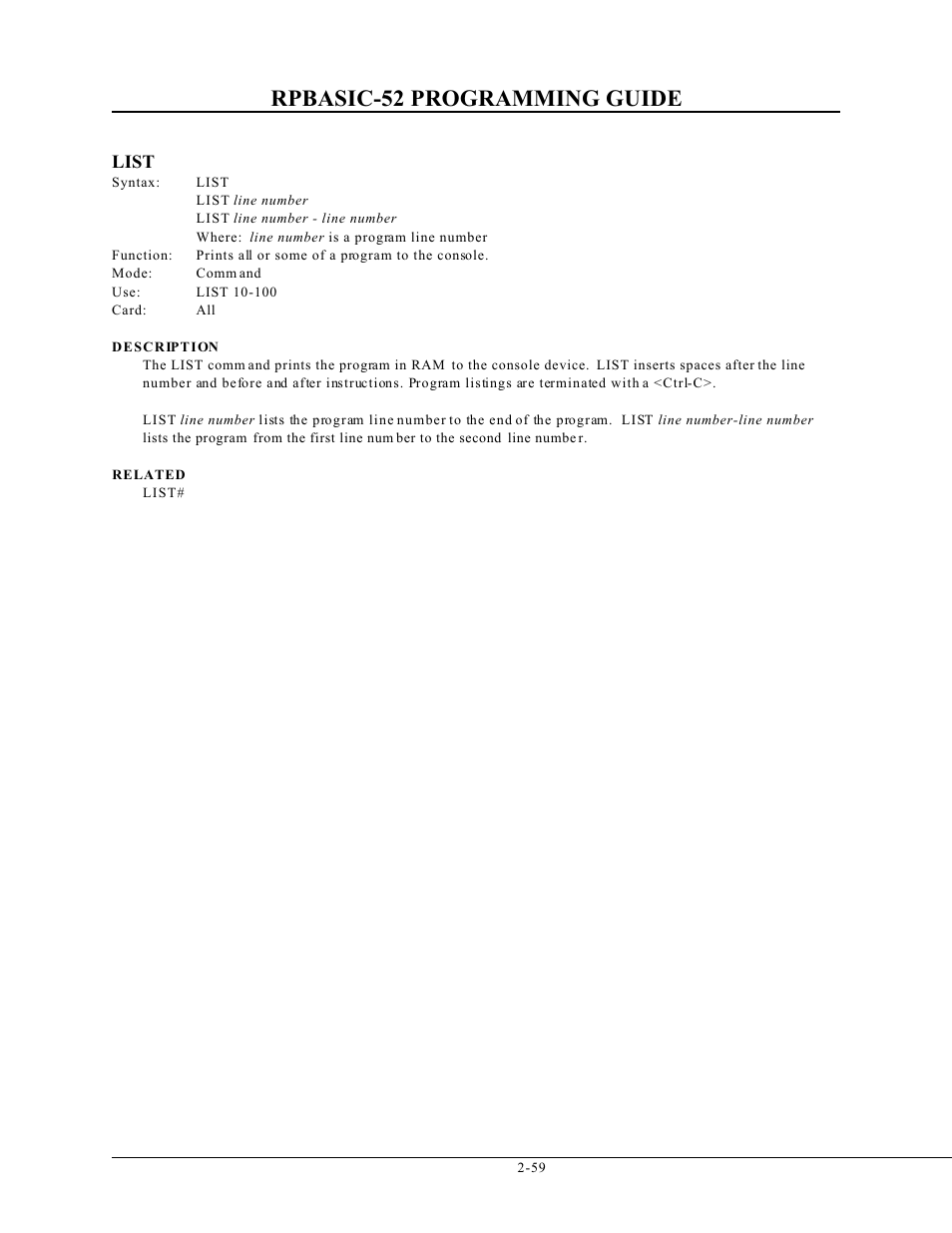 Rpbasic-52 programming guide | Remote Processing BASIC 52 User Manual | Page 78 / 163
