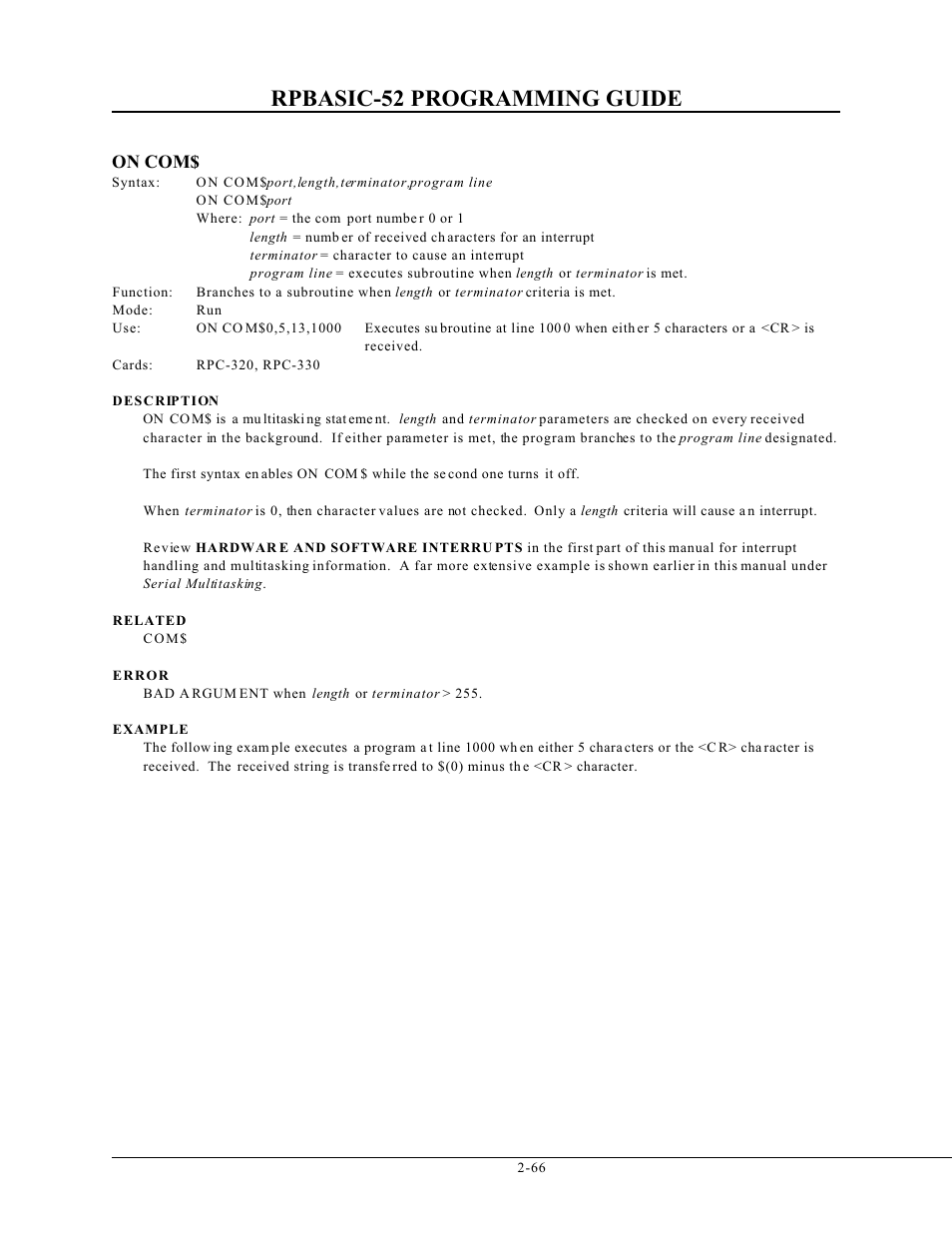Rpbasic-52 programming guide, On com | Remote Processing BASIC 52 User Manual | Page 85 / 163