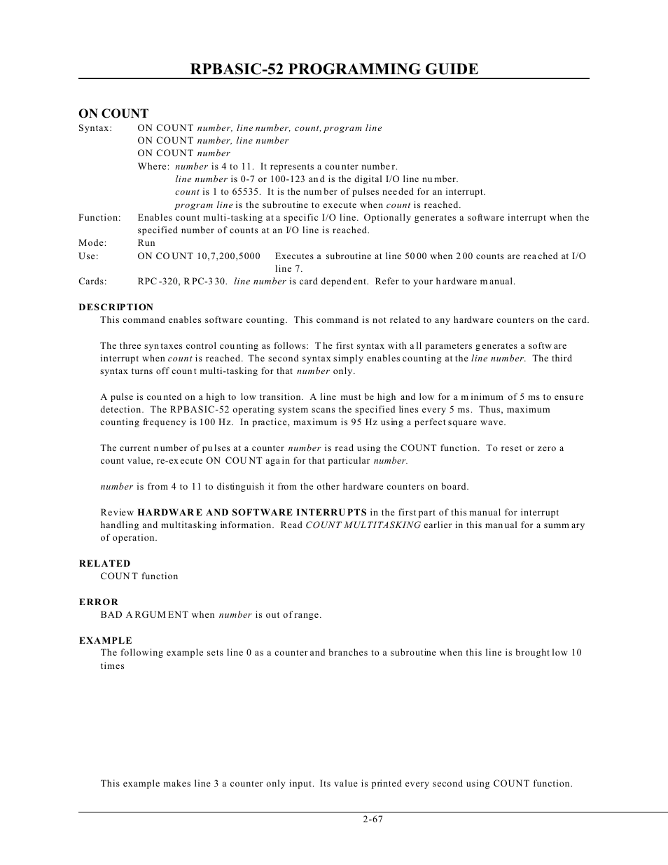 Rpbasic-52 programming guide, On count | Remote Processing BASIC 52 User Manual | Page 86 / 163