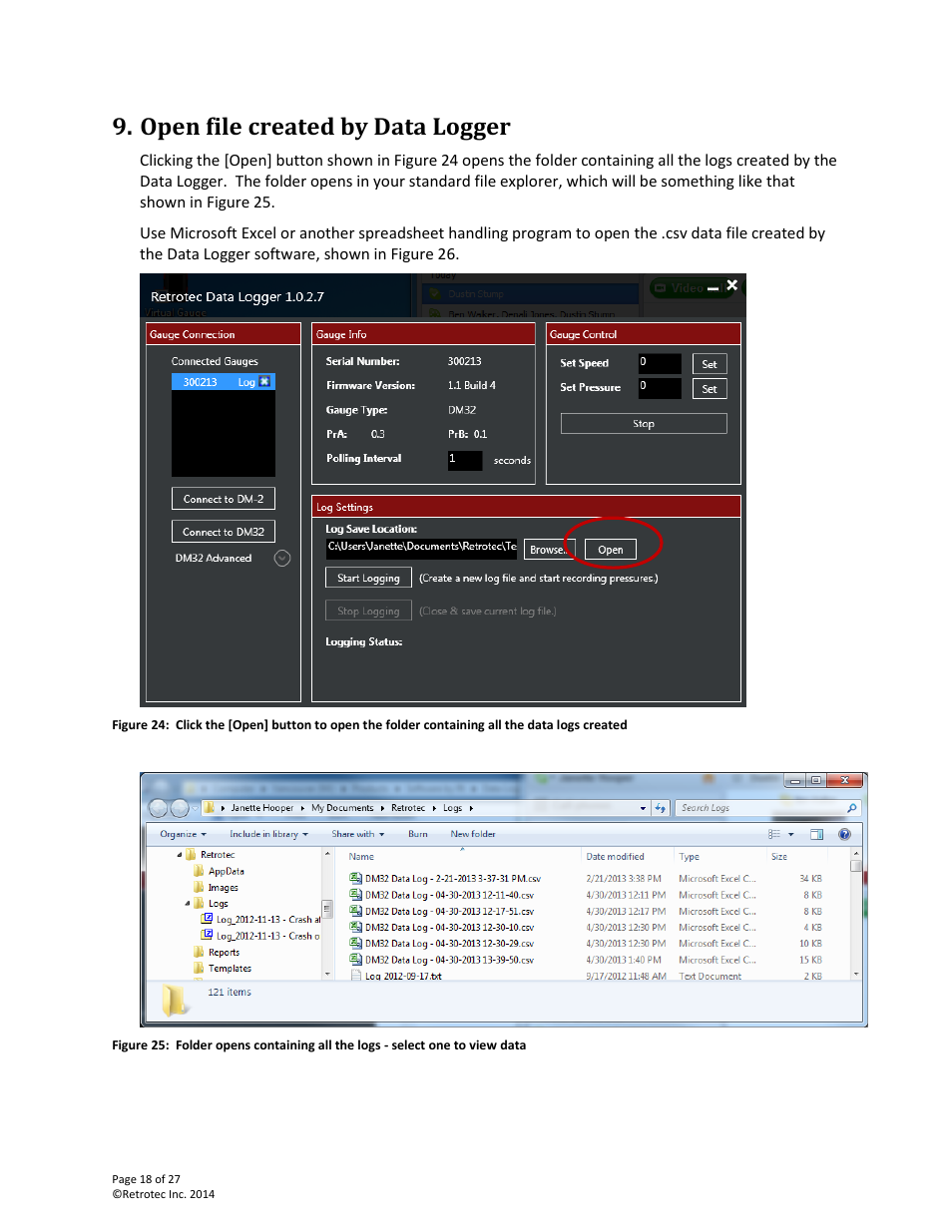 Open file created by data logger | Retrotec DM32 Data Logger User Manual | Page 18 / 27