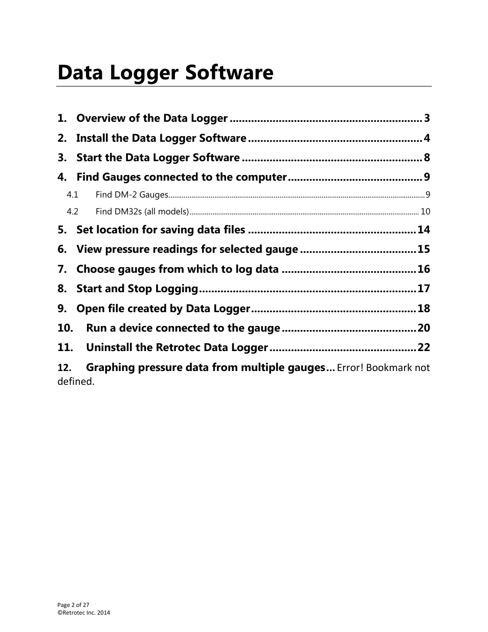 Data logger software | Retrotec DM32 Data Logger User Manual | Page 2 / 27