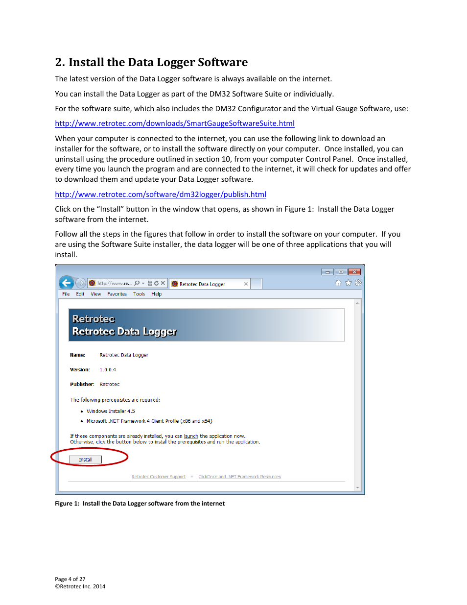 Install the data logger software | Retrotec DM32 Data Logger User Manual | Page 4 / 27