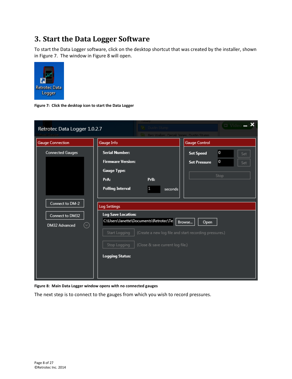 Start the data logger software | Retrotec DM32 Data Logger User Manual | Page 8 / 27