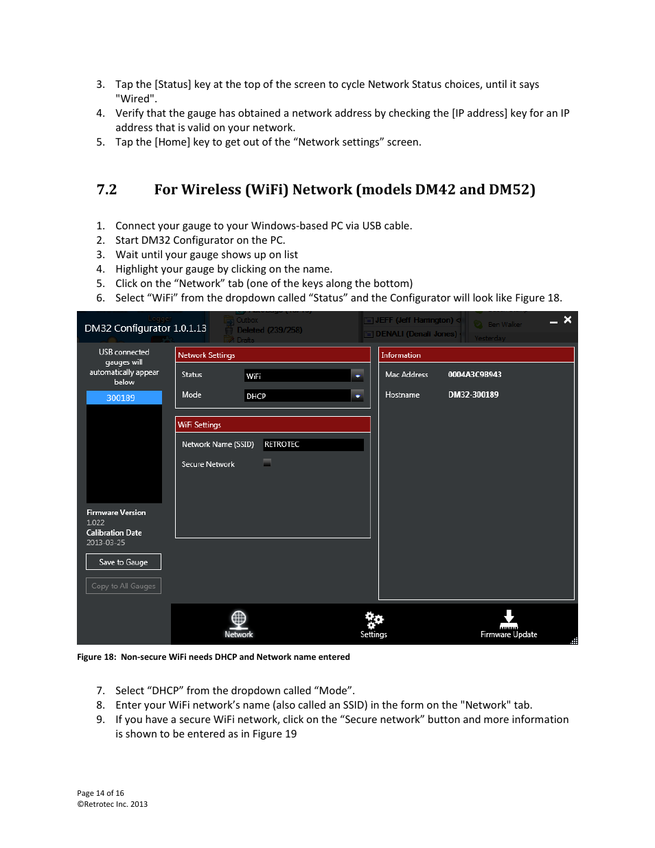 For wireless (wifi) network (models dm42 and dm52) | Retrotec DM32 User Manual | Page 14 / 16