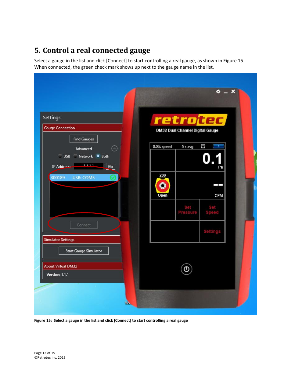 Control a real connected gauge | Retrotec DM32 User Manual | Page 12 / 15