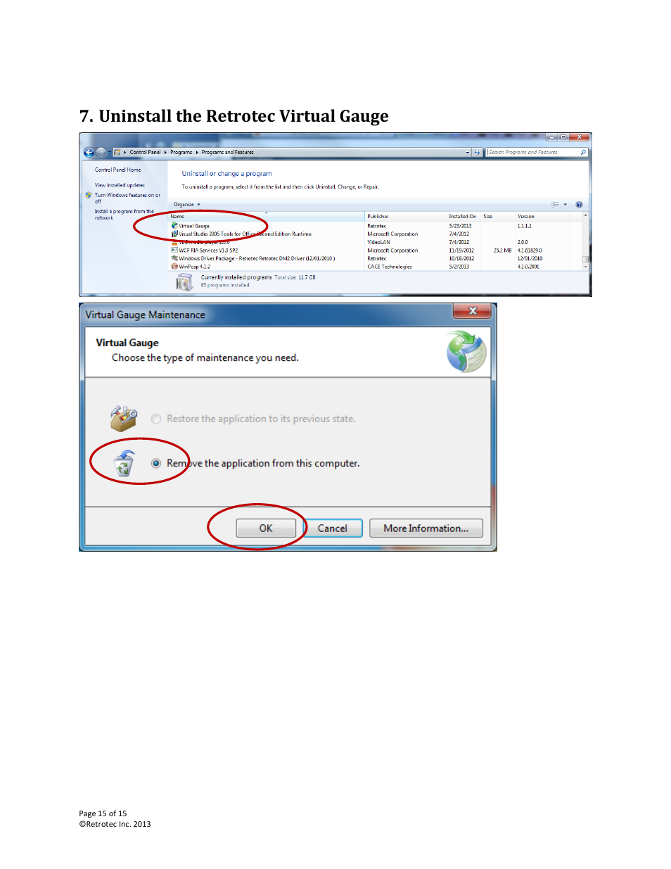 Uninstall the retrotec virtual gauge | Retrotec DM32 User Manual | Page 15 / 15