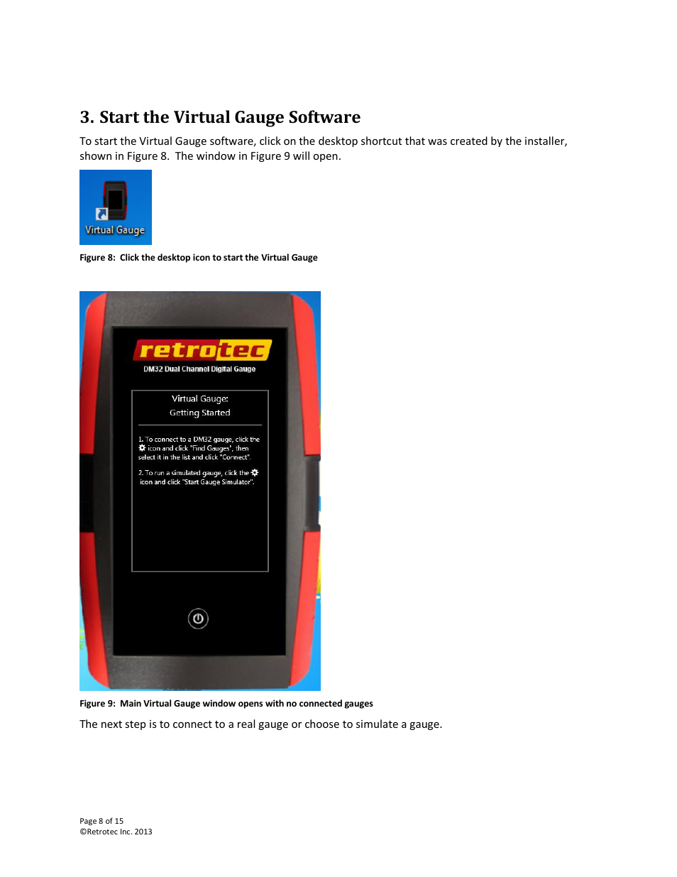 Start the virtual gauge software | Retrotec DM32 User Manual | Page 8 / 15