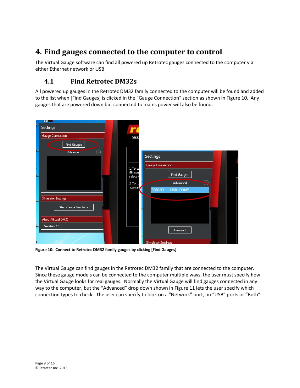 Find gauges connected to the computer to control, Find retrotec dm32s | Retrotec DM32 User Manual | Page 9 / 15