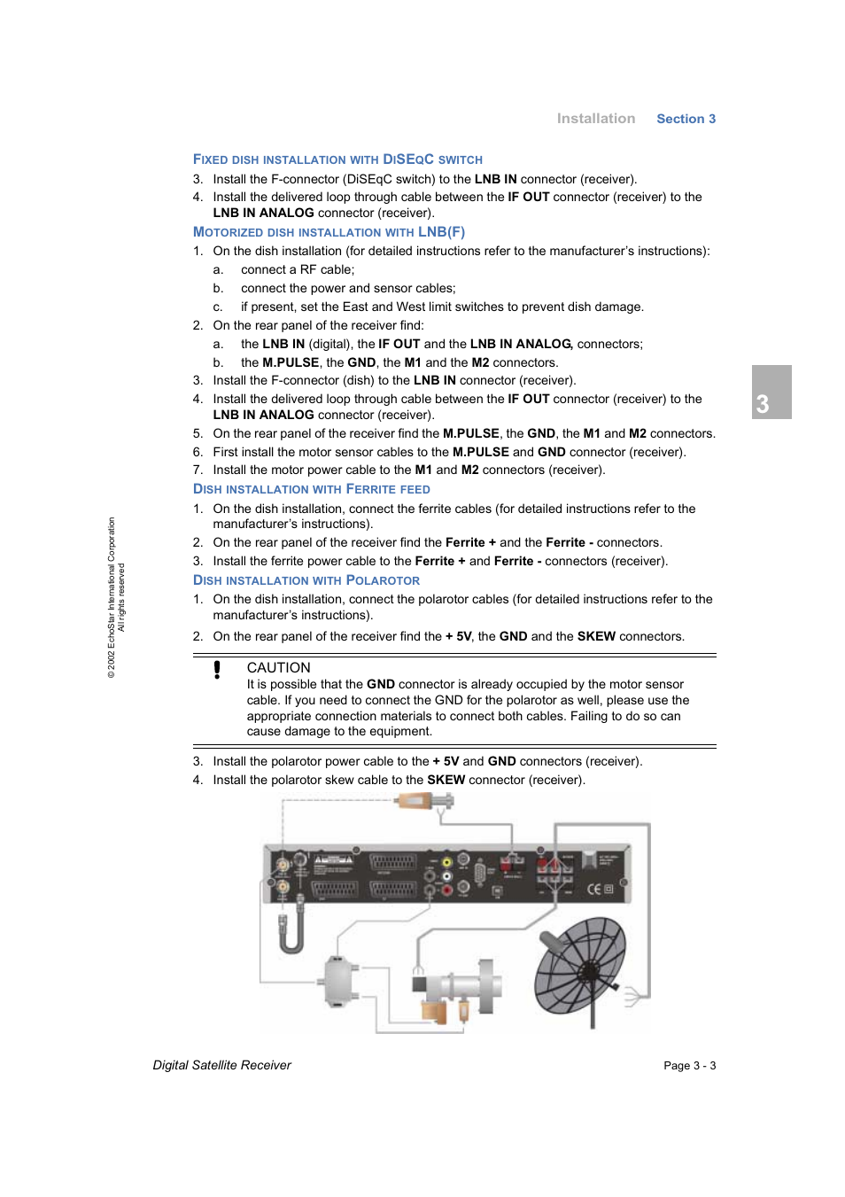 Fixed dish installation with diseqc switch, Motorized dish installation with lnb(f), Dish installation with ferrite feed | Dish installation with polarotor | Dish Network DVR-7000 User Manual | Page 13 / 100