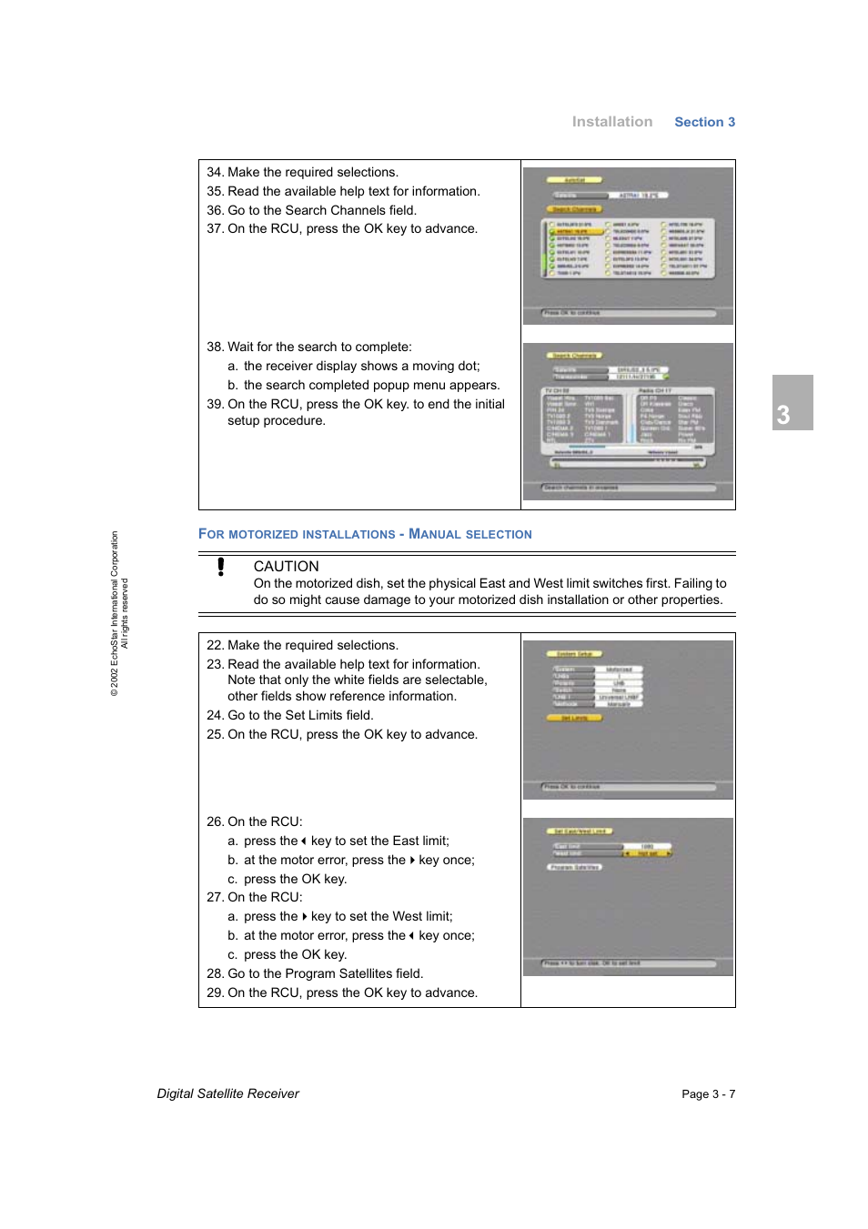 For motorized installations - manual selection | Dish Network DVR-7000 User Manual | Page 17 / 100