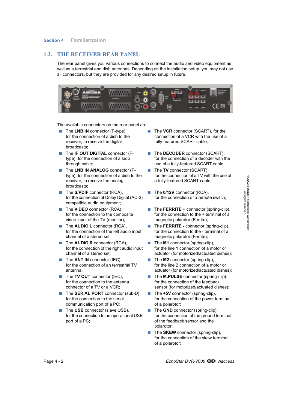 The receiver rear panel | Dish Network DVR-7000 User Manual | Page 20 / 100