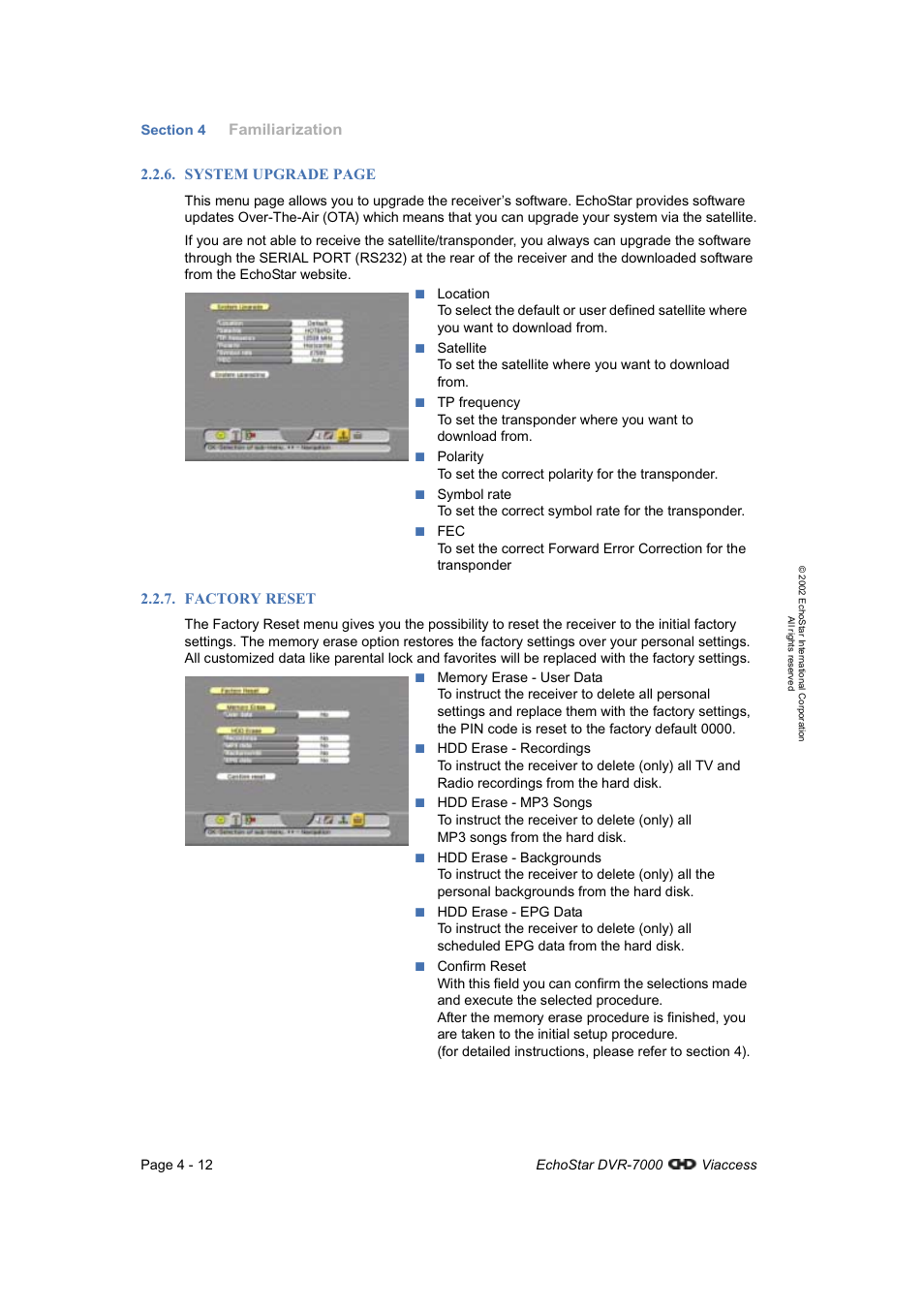 Factory reset | Dish Network DVR-7000 User Manual | Page 30 / 100