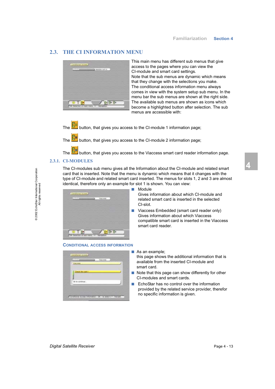 The ci information menu, Ci-modules, Conditional access information | Dish Network DVR-7000 User Manual | Page 31 / 100