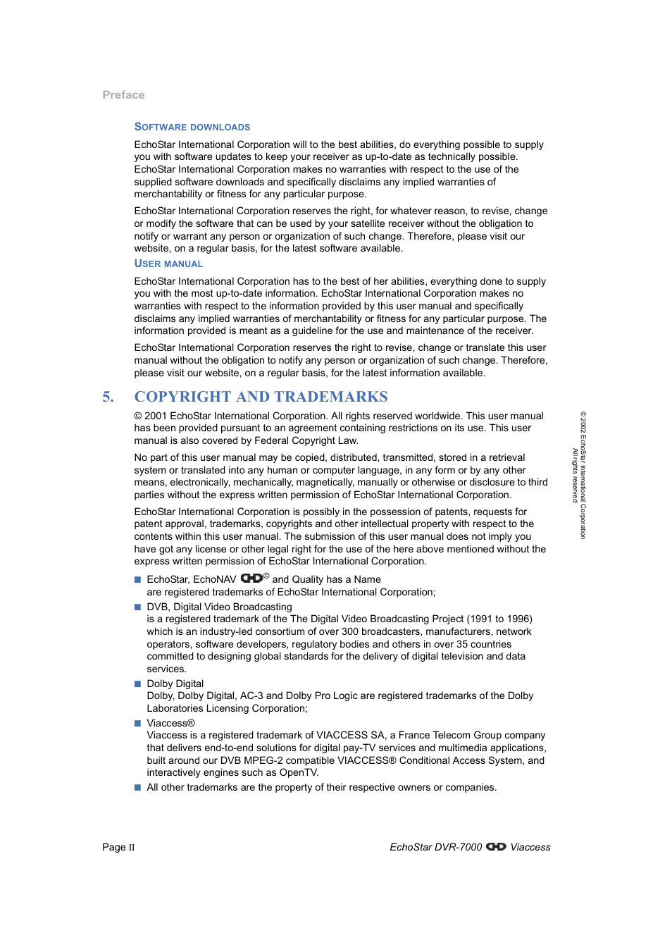 Software downloads, User manual, Copyright and trademarks | Dish Network DVR-7000 User Manual | Page 4 / 100