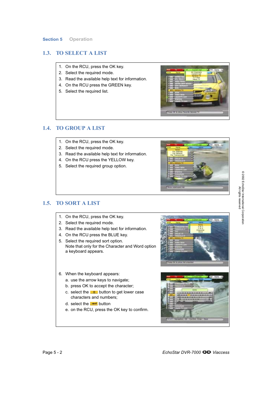 To select a list, To group a list, To sort a list | Dish Network DVR-7000 User Manual | Page 40 / 100