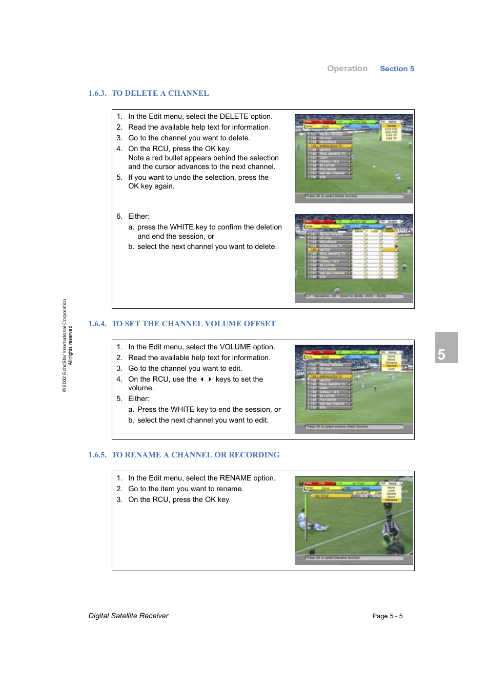 To delete a channel, To set the channel volume offset, To rename a channel or recording | Dish Network DVR-7000 User Manual | Page 43 / 100