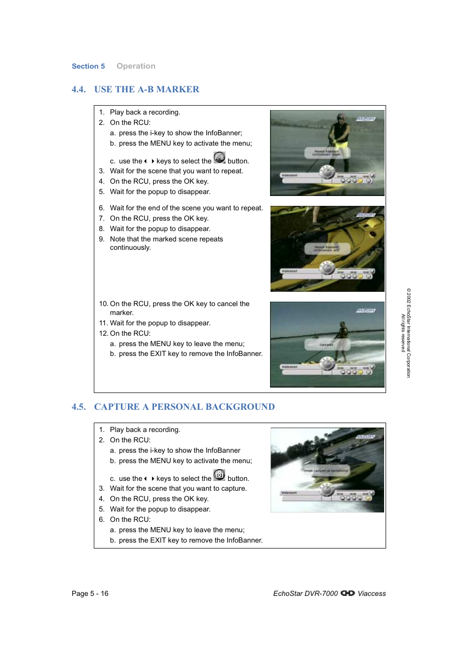 Use the a-b marker, Capture a personal background | Dish Network DVR-7000 User Manual | Page 54 / 100