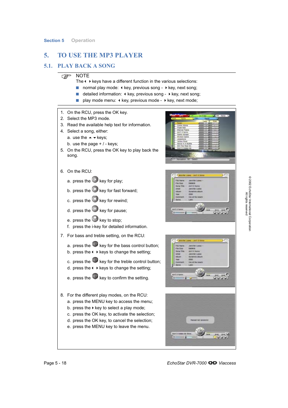 To use the mp3 player, Play back a song | Dish Network DVR-7000 User Manual | Page 56 / 100