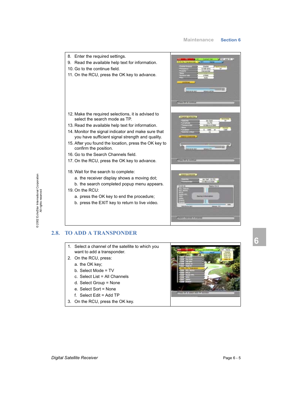 To add a transponder | Dish Network DVR-7000 User Manual | Page 65 / 100