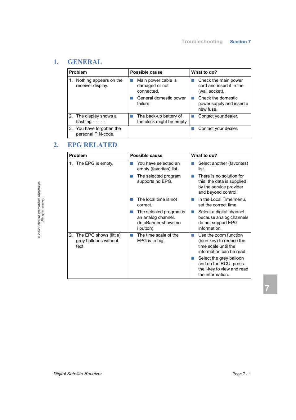 Troubleshooting, General, Epg related | General 2. epg related | Dish Network DVR-7000 User Manual | Page 69 / 100
