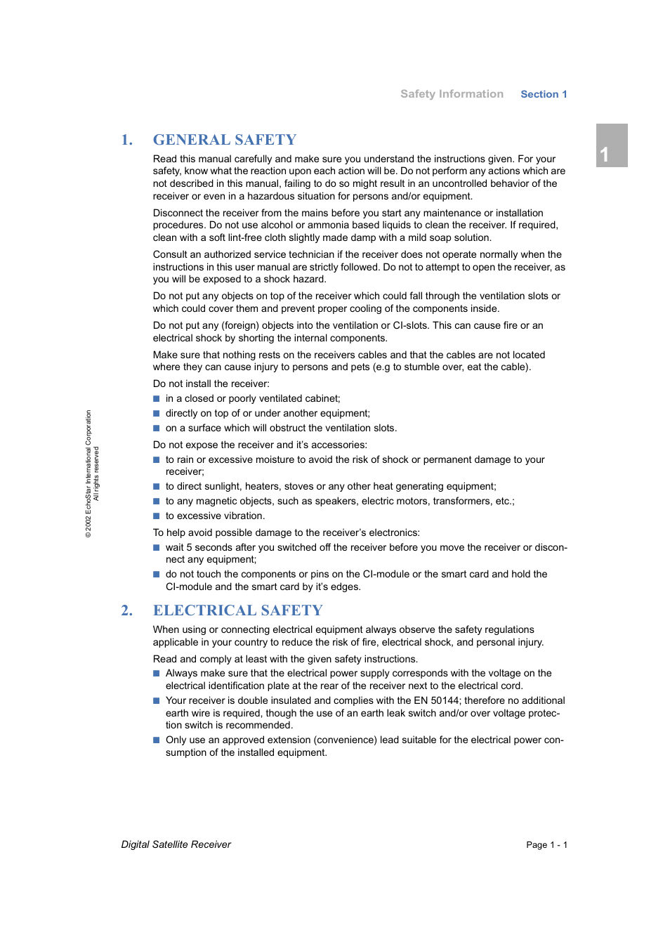 Safety information, General safety, Electrical safety | Dish Network DVR-7000 User Manual | Page 7 / 100
