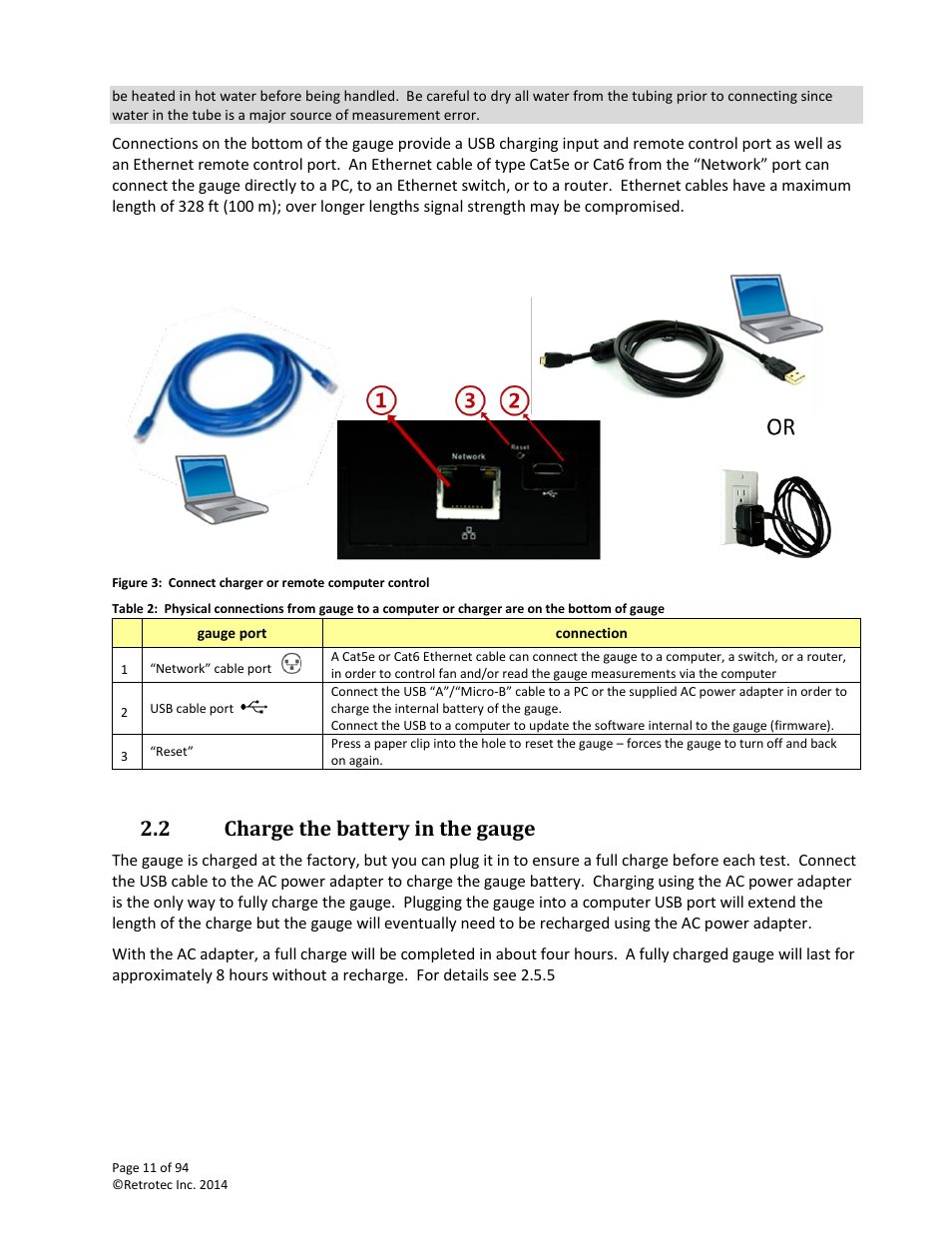 Charge the battery in the gauge, 2 charge the battery in the gauge | Retrotec DM32 User Manual | Page 11 / 94