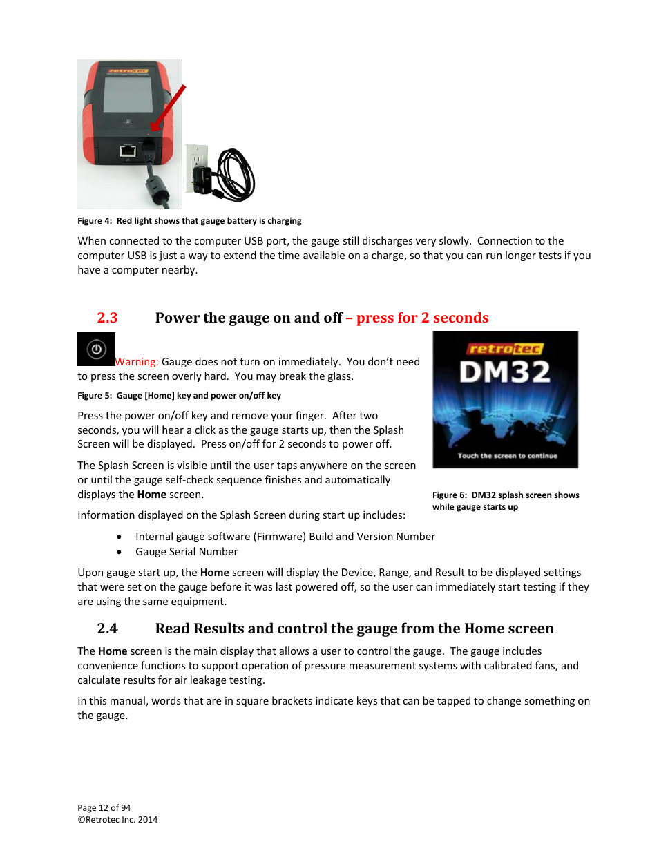Power the gauge on and off – press for 2 seconds, 3 power the gauge on and off – press for 2 seconds | Retrotec DM32 User Manual | Page 12 / 94