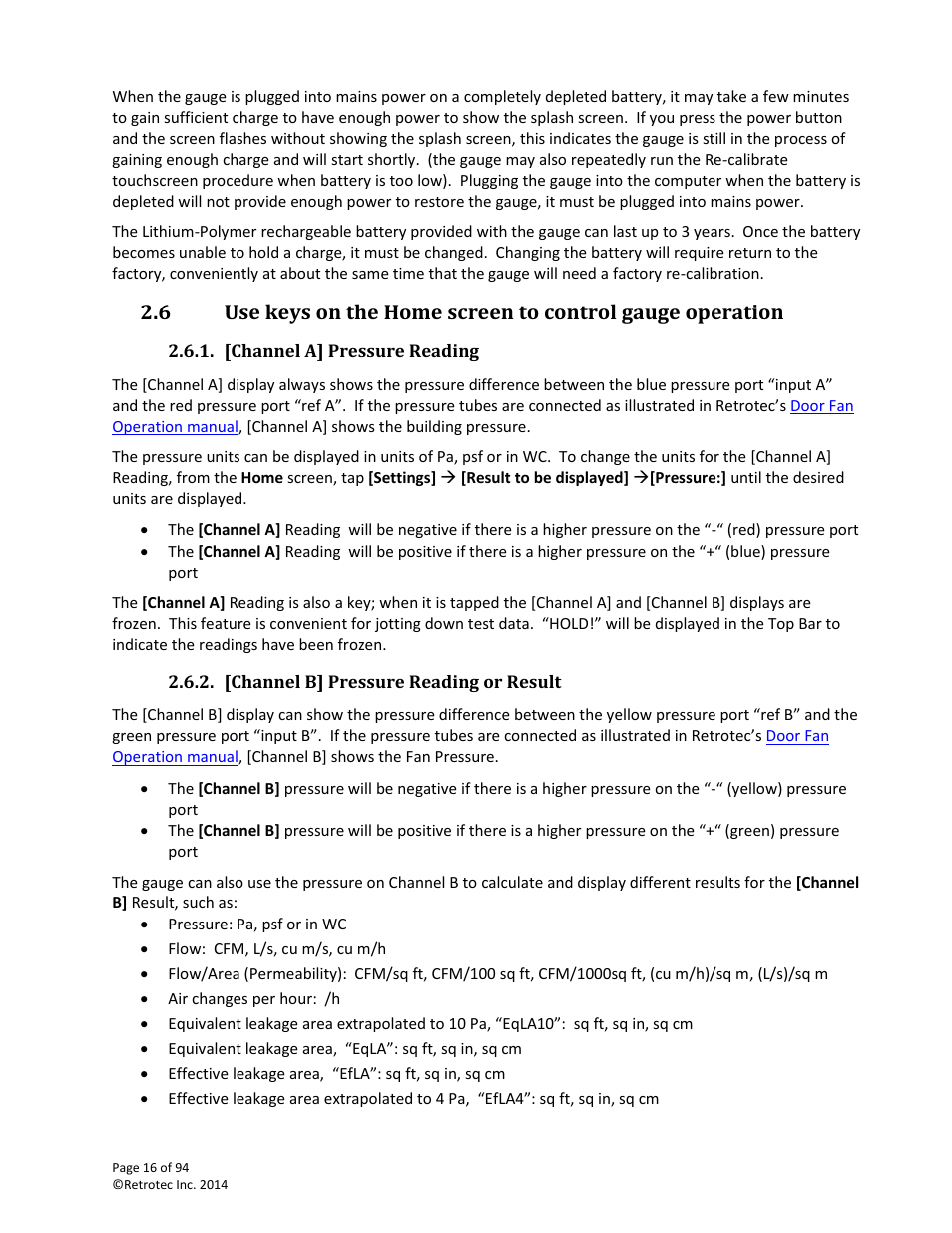 Channel a] pressure reading, Channel b] pressure reading or result | Retrotec DM32 User Manual | Page 16 / 94