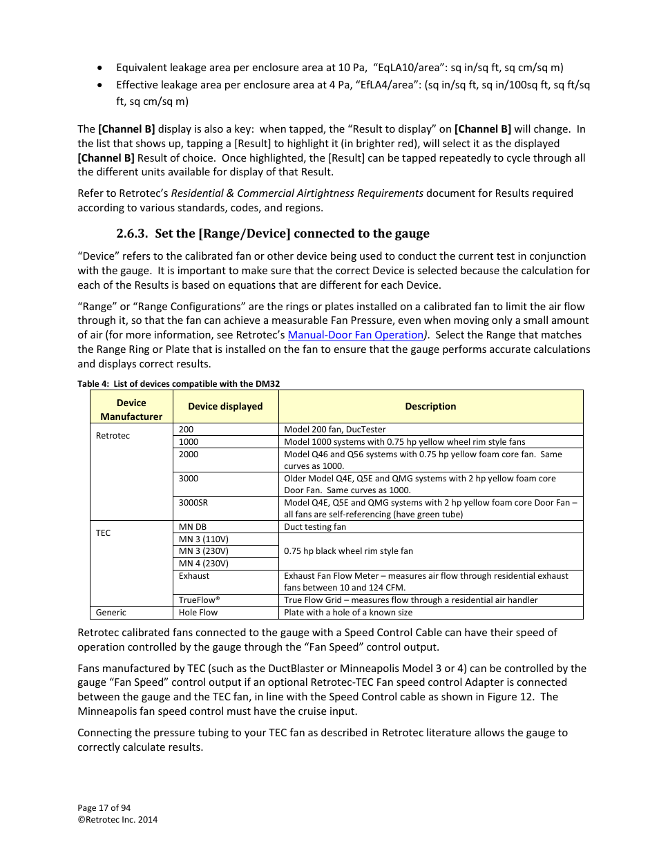 Set the [range/device] connected to the gauge | Retrotec DM32 User Manual | Page 17 / 94