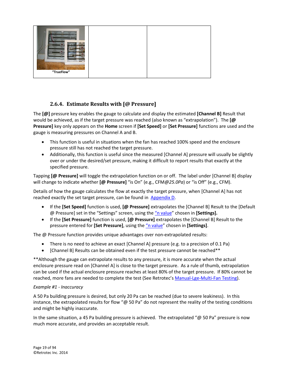 Estimate results with [@ pressure | Retrotec DM32 User Manual | Page 19 / 94