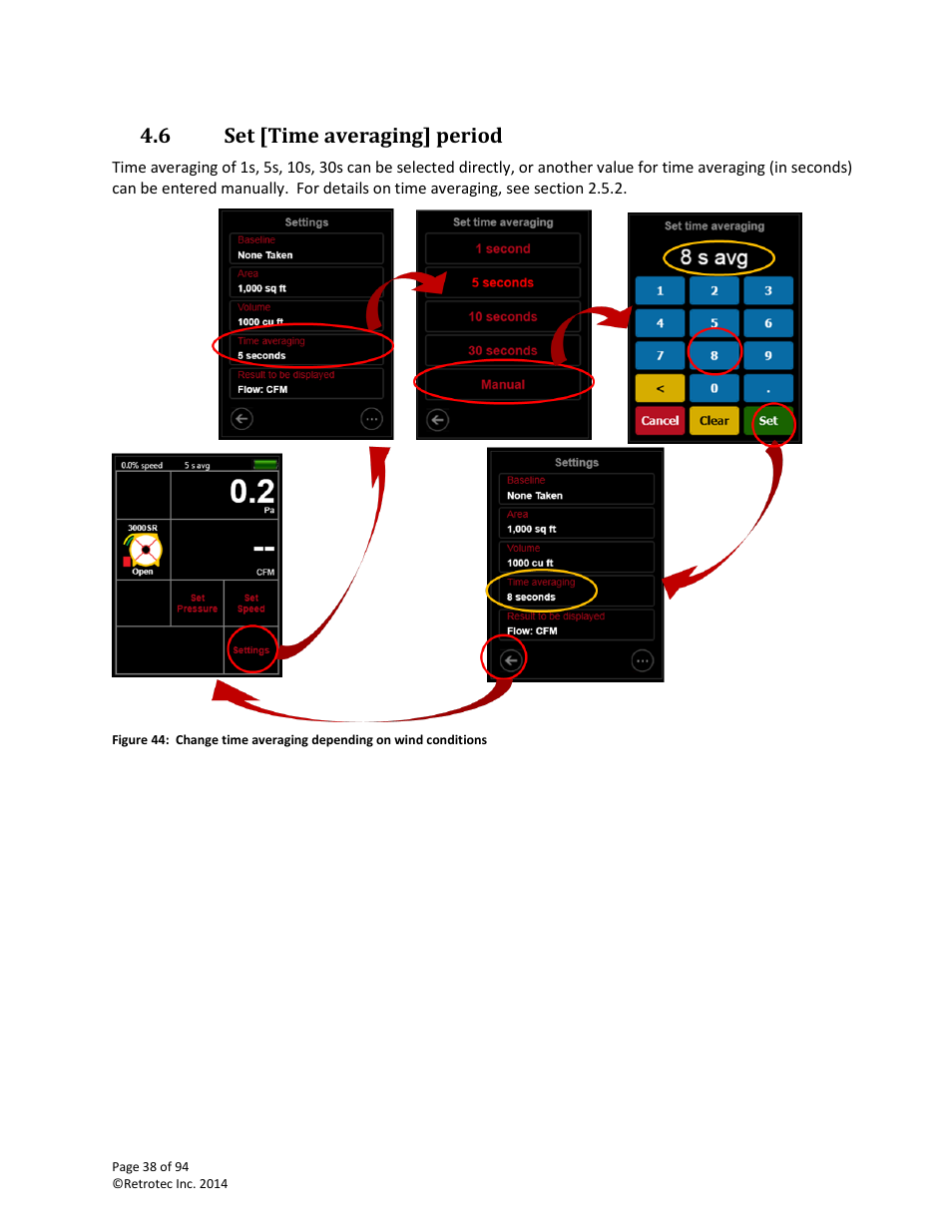 Set [time averaging] period, 6 set [time averaging] period | Retrotec DM32 User Manual | Page 38 / 94