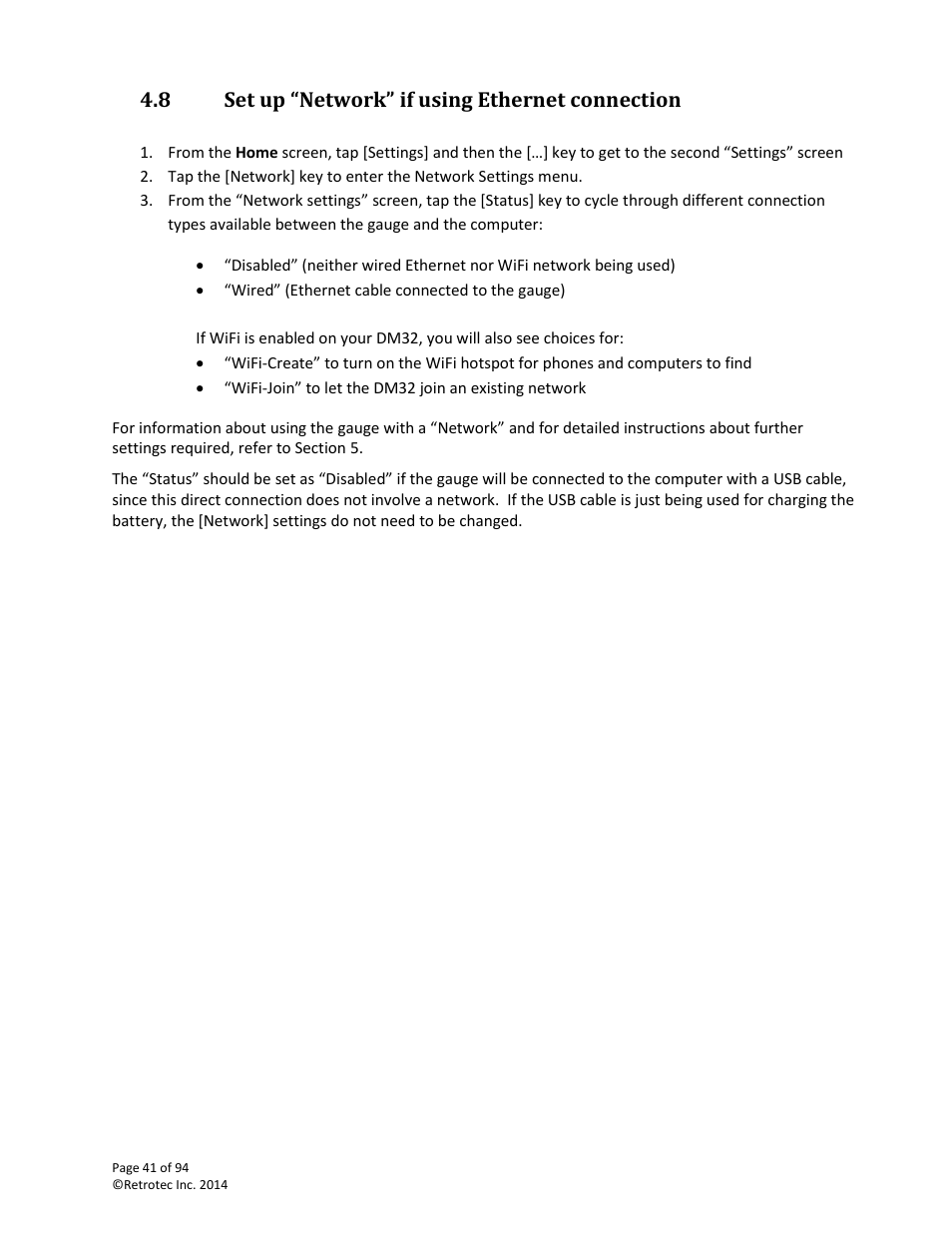 Set up “network” if using ethernet connection, 8 set up “network” if using ethernet connection | Retrotec DM32 User Manual | Page 41 / 94